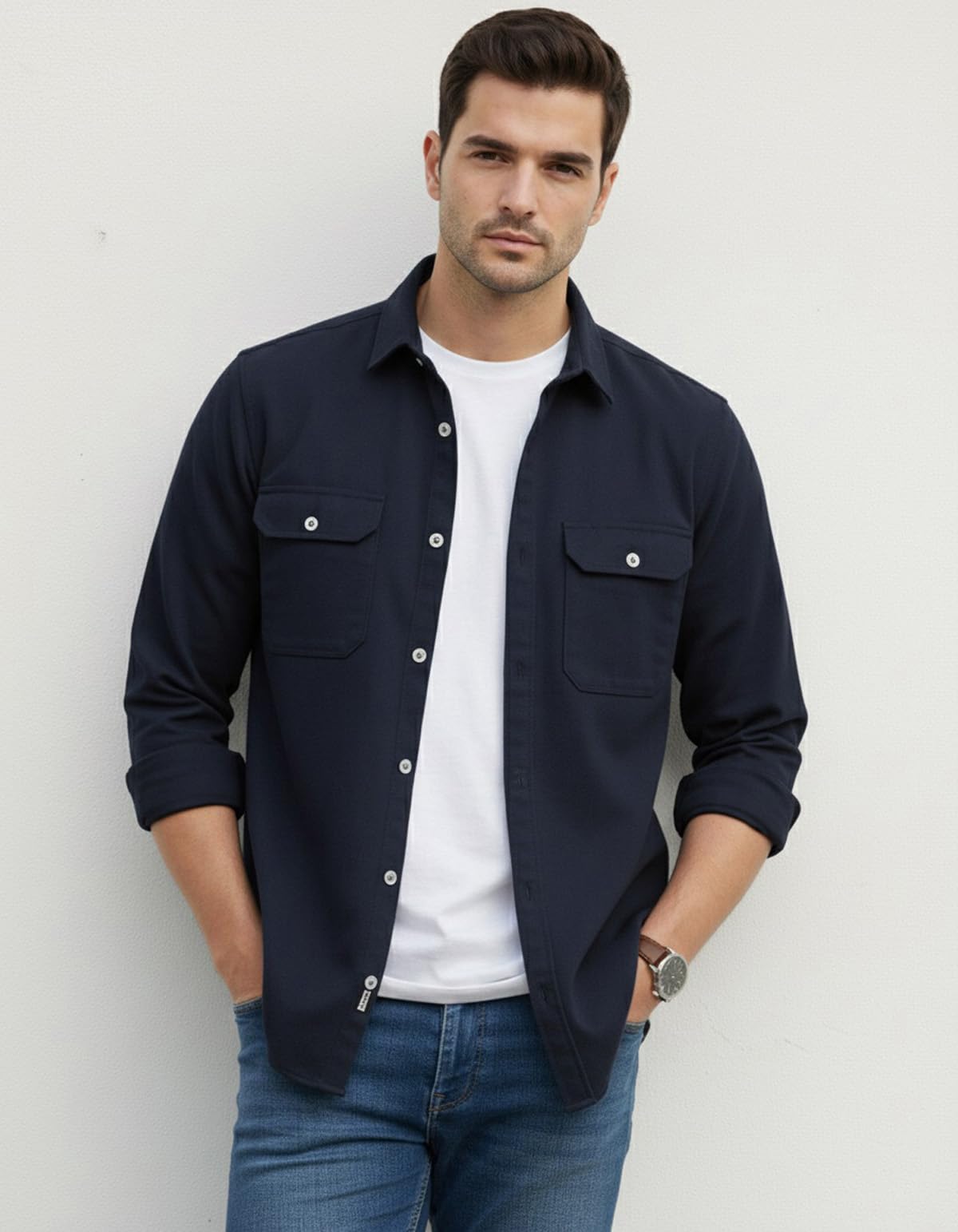 Men’s Stylish Cotton Blend Casual Shirt | Full Sleeve Button-Down Shirt with Dual Flap Pockets | Comfortable Breathable Fabric | Perfect for Casual Office and Outing Wear - Achord Store