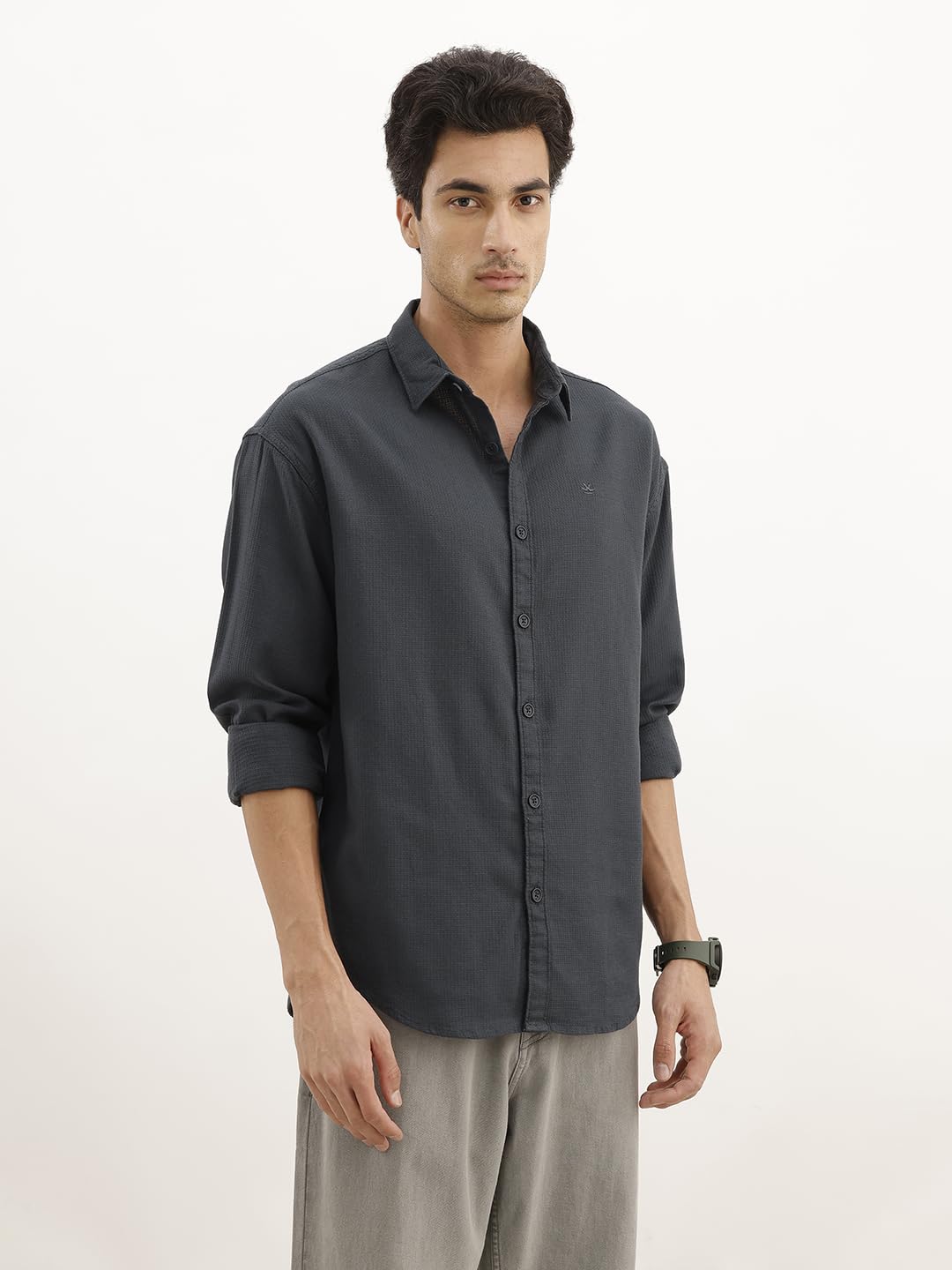 WROGN Men's Cotton Blend Oversized Shirt | Textured Fabric | Oversized Fit