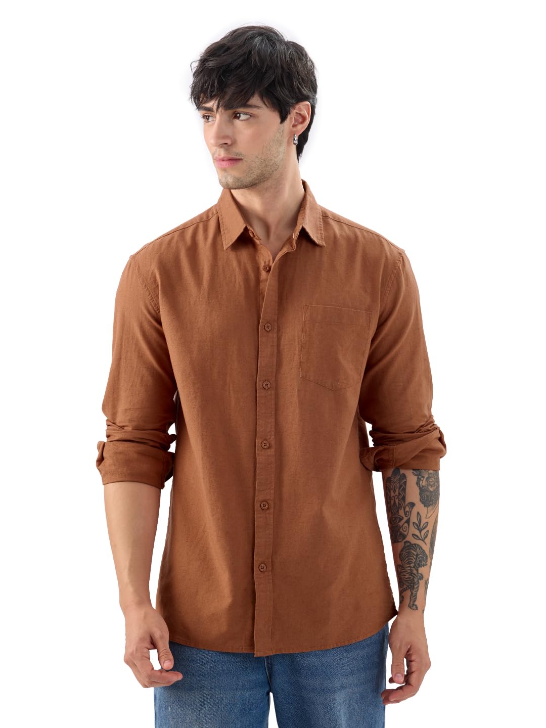 The Souled Store Cotton Linen: Men and Boys Regular Fit Full Sleeve Collared Neck Buttoned Spread Collar Casual Wear Breathable Lightweight Comfortable Easy to Style Office Wear Cotton Linen Shirts