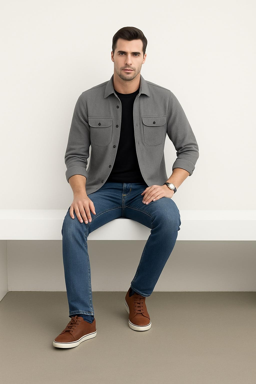 Men’s Stylish Cotton Blend Casual Shirt | Full Sleeve Button-Down Shirt with Dual Flap Pockets | Comfortable Breathable Fabric | Perfect for Casual Office and Outing Wear - Achord Store