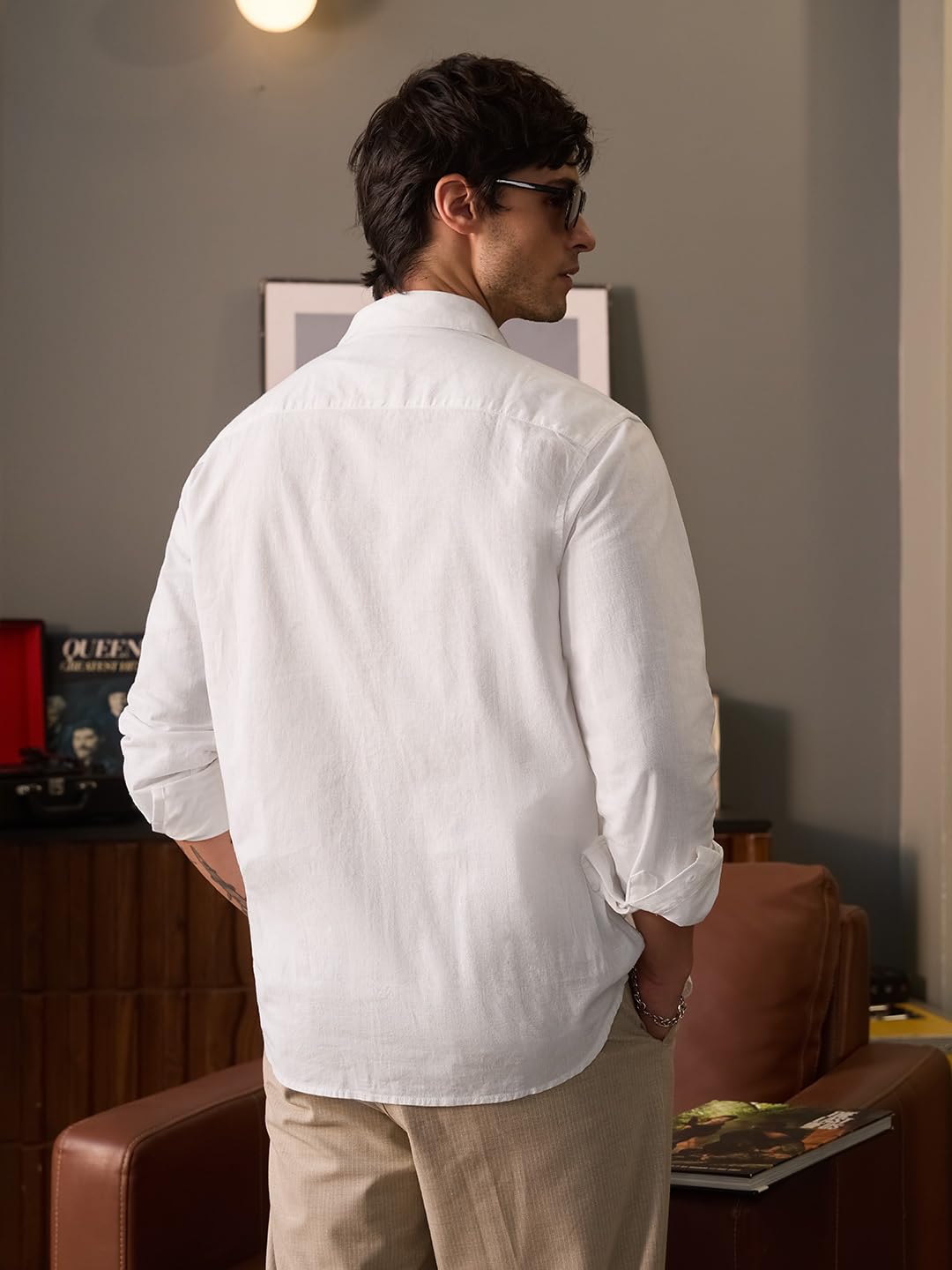 The Souled Store Cotton Linen: Men and Boys Regular Fit Full Sleeve Collared Neck Buttoned Spread Collar Casual Wear Breathable Lightweight Comfortable Easy to Style Office Wear Cotton Linen Shirts