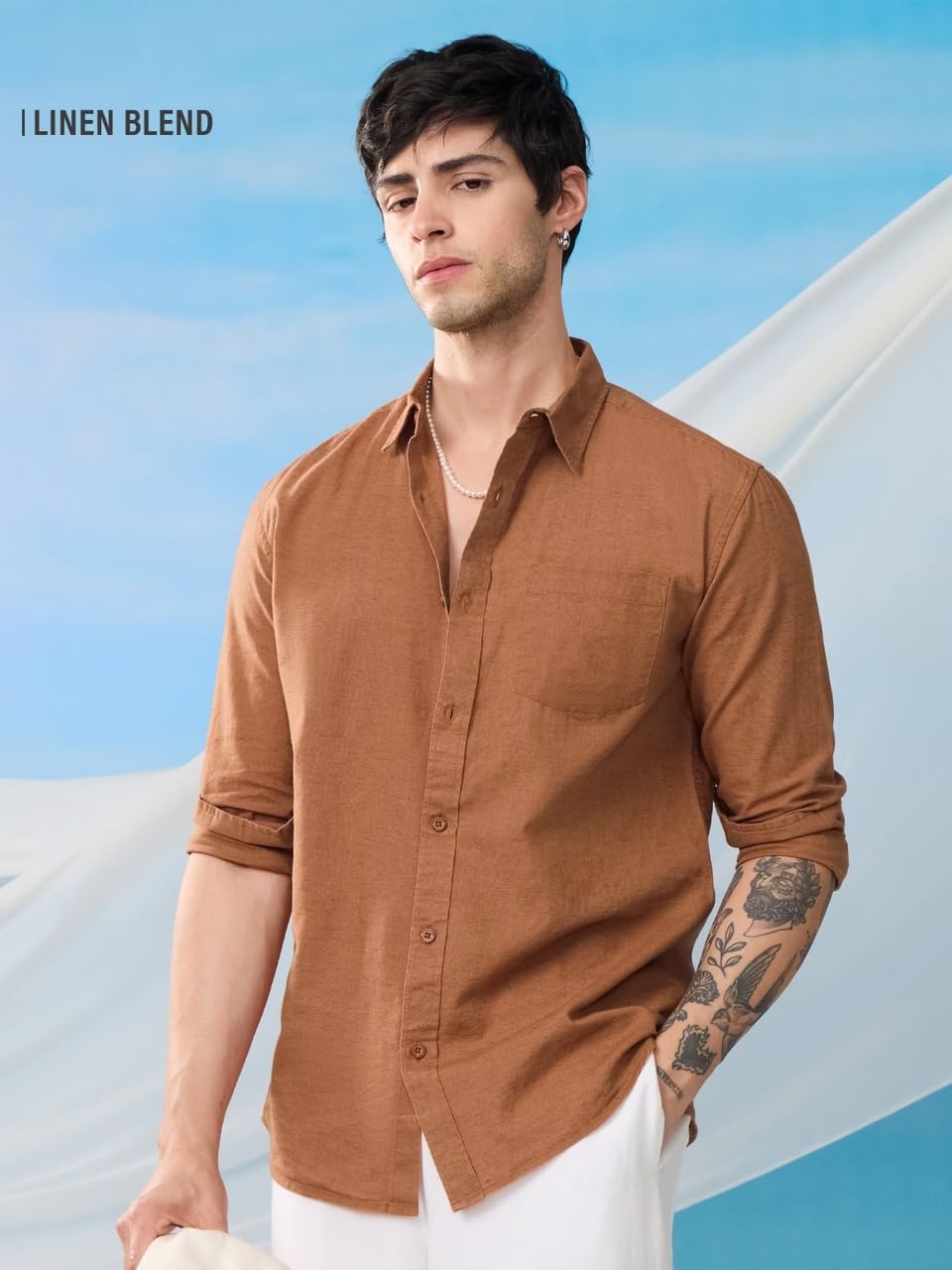 The Souled Store Cotton Linen: Men and Boys Regular Fit Full Sleeve Collared Neck Buttoned Spread Collar Casual Wear Breathable Lightweight Comfortable Easy to Style Office Wear Cotton Linen Shirts
