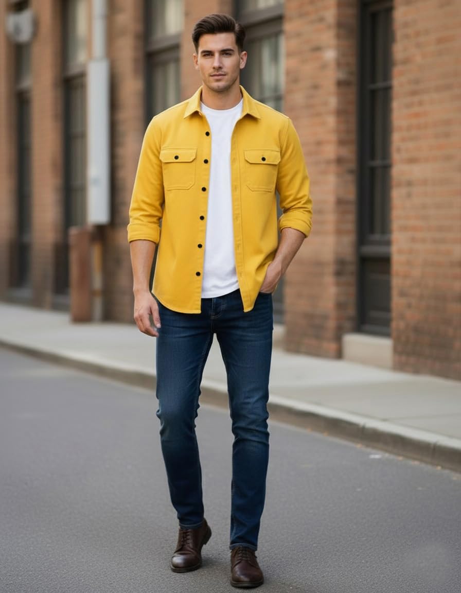 Men’s Stylish Cotton Blend Casual Shirt | Full Sleeve Button-Down Shirt with Dual Flap Pockets | Comfortable Breathable Fabric | Perfect for Casual Office and Outing Wear - Achord Store