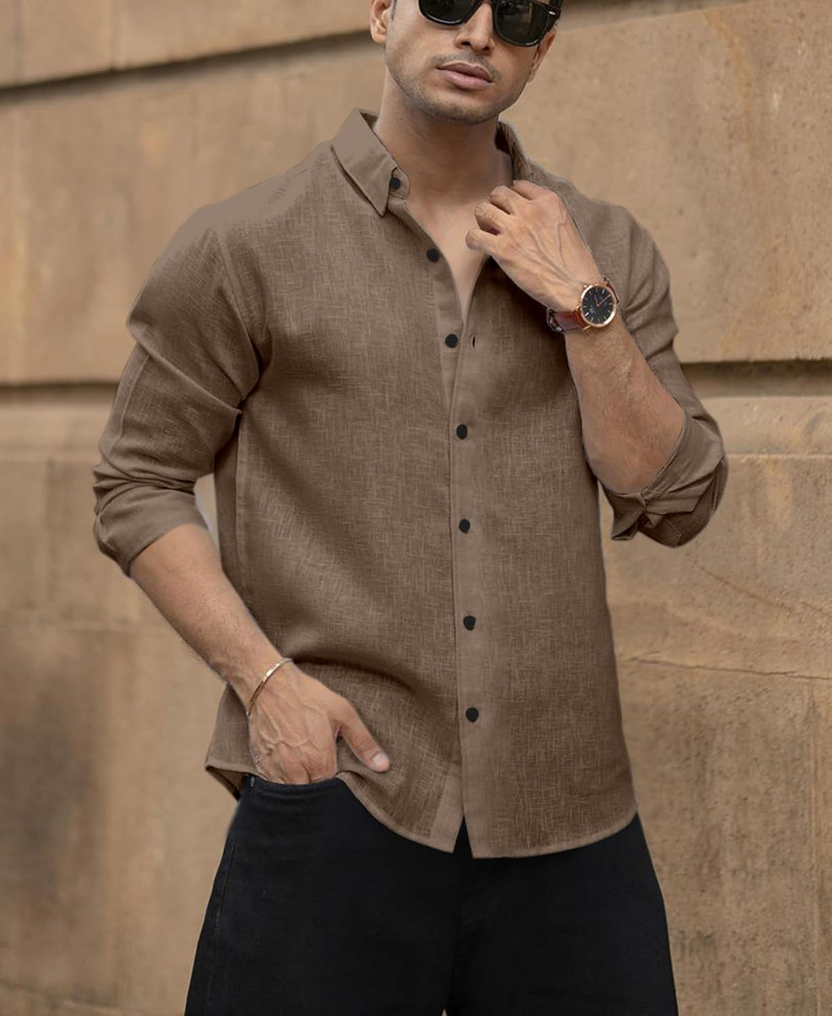 Men's Shirt Regular Fit Solid Pattern Linen Cotton with Long Sleeve Collared Neck Standard Length and Button Down Closure Type | Mens Casual Shirts | Man's Formal Shirts - Achord Store