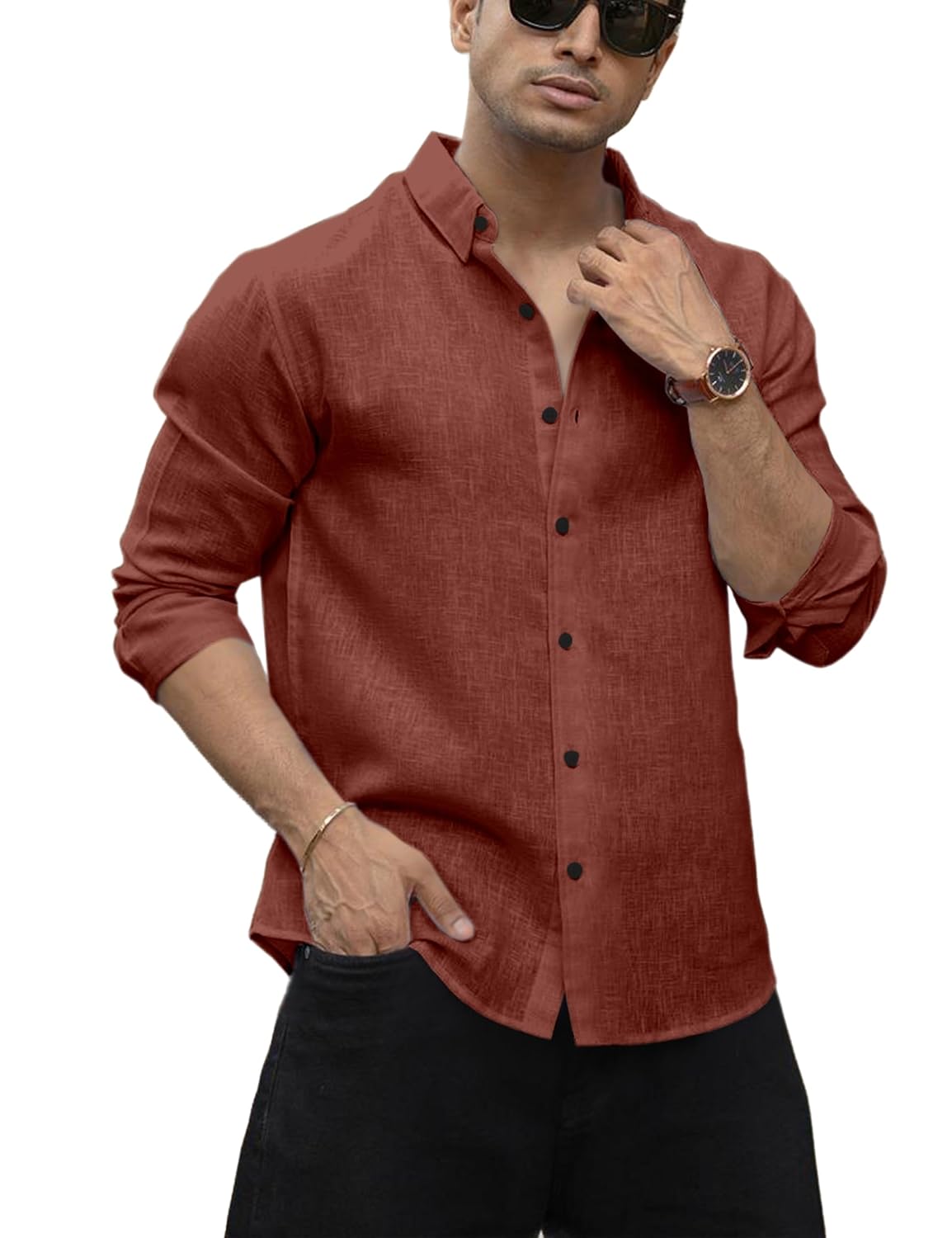 Men's Shirt Regular Fit Solid Pattern Linen Cotton with Long Sleeve Collared Neck Standard Length and Button Down Closure Type | Mens Casual Shirts | Man's Formal Shirts - Achord Store