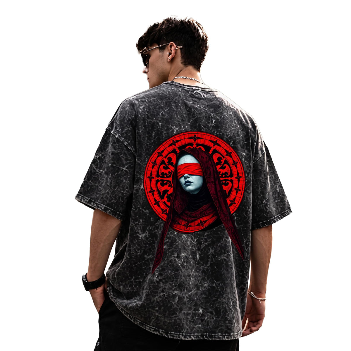Mens Premium Branded Oversized Acid Wash T Shirt for Men 240 GSM Acid Wash Down Shoulder Graphic Printed Round Neck Oversize Fit Casual - Achord Store