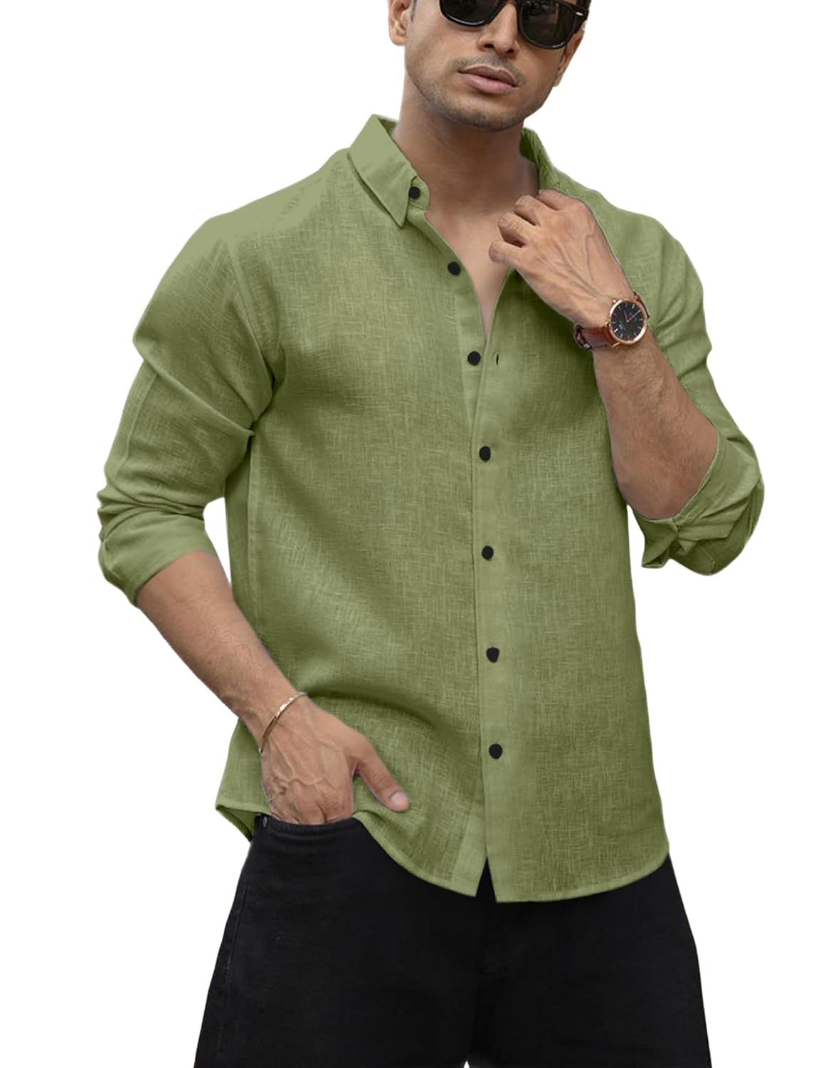 Men's Shirt Regular Fit Solid Pattern Linen Cotton with Long Sleeve Collared Neck Standard Length and Button Down Closure Type | Mens Casual Shirts | Man's Formal Shirts - Achord Store