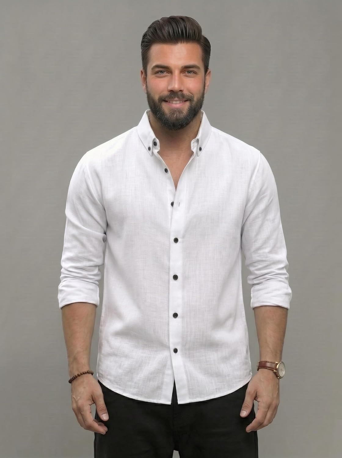 Men's Shirt Regular Fit Solid Pattern Linen Cotton with Long Sleeve Collared Neck Standard Length and Button Down Closure Type | Mens Casual Shirts | Man's Formal Shirts - Achord Store