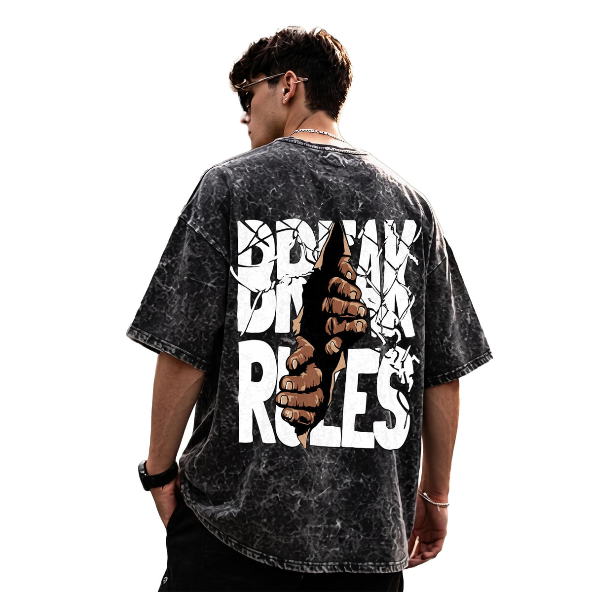 Mens Premium Branded Oversized Acid Wash T Shirt for Men 240 GSM Acid Wash Down Shoulder Graphic Printed Round Neck Oversize Fit Casual - Achord Store