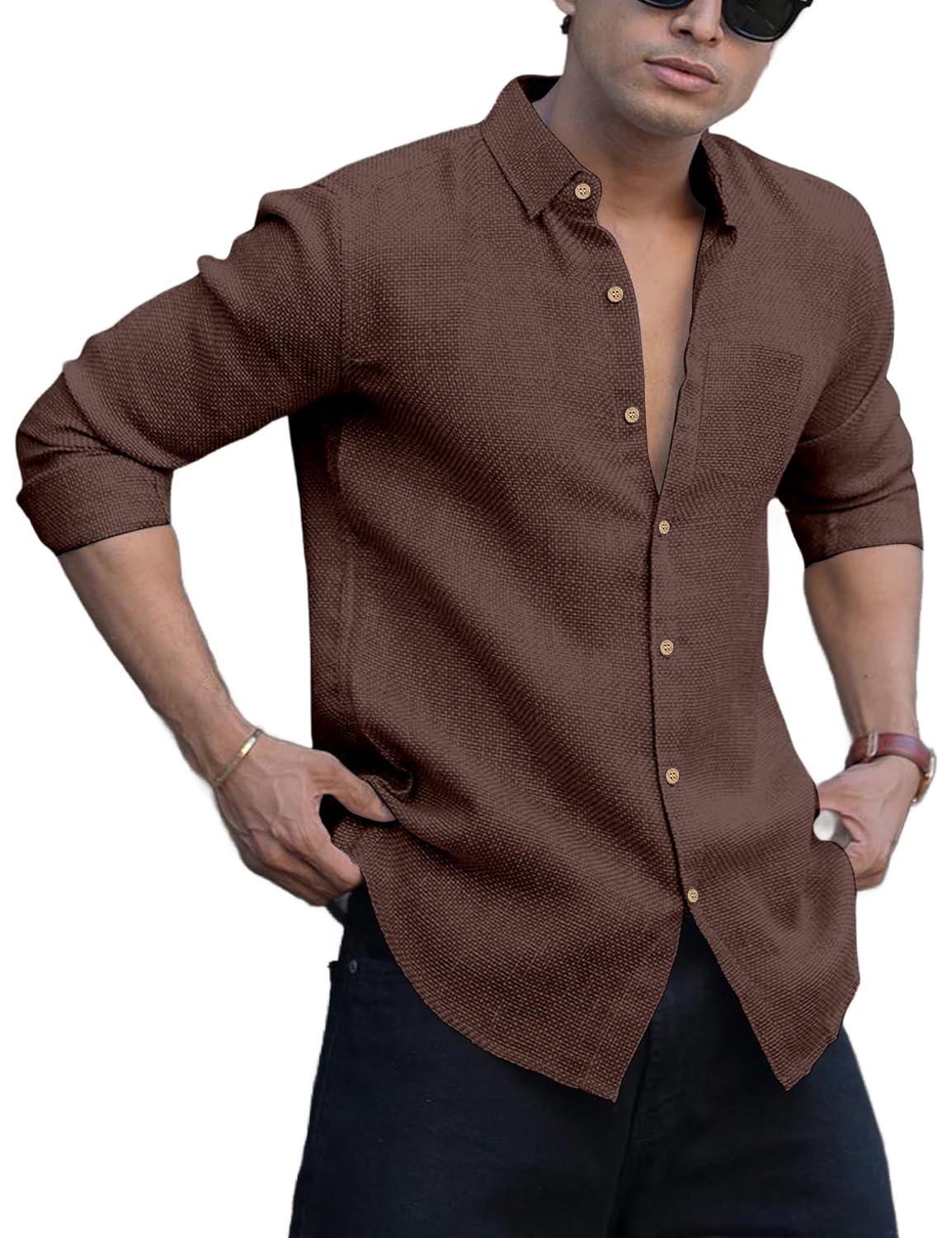 Men's Shirt Regular Fit Solid Pattern Linen Cotton with Long Sleeve Collared Neck Standard Length and Button Down Closure Type | Mens Casual Shirts | Man's Formal Shirts - Achord Store