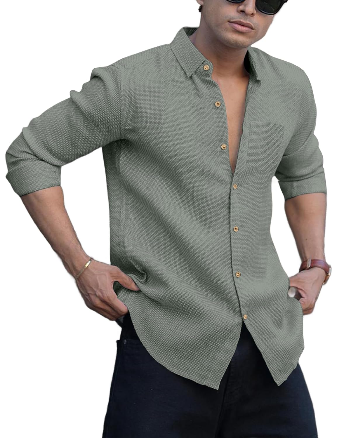 Men's Shirt Regular Fit Solid Pattern Linen Cotton with Long Sleeve Collared Neck Standard Length and Button Down Closure Type | Mens Casual Shirts | Man's Formal Shirts - Achord Store