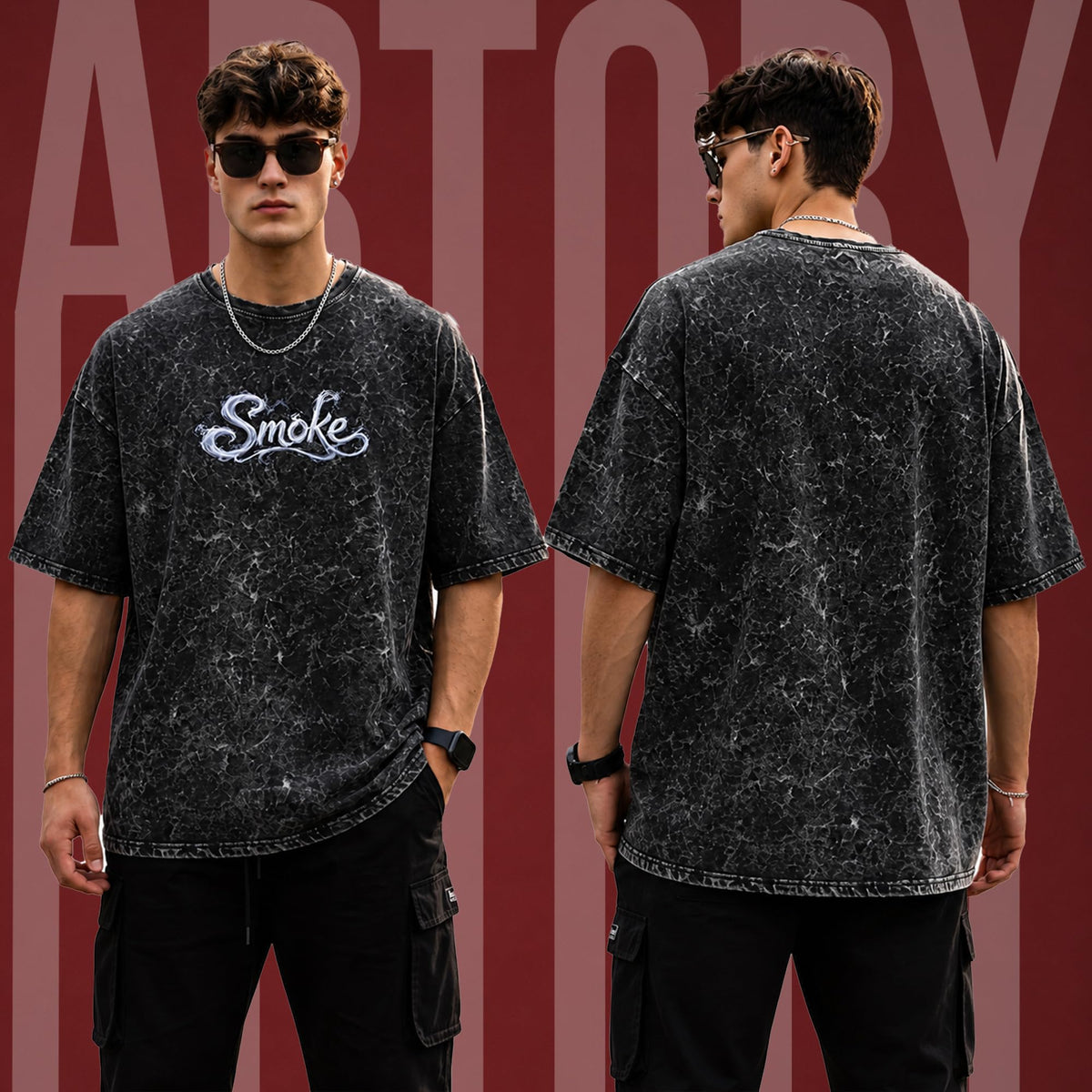 Mens Premium Branded Oversized Acid Wash T Shirt for Men 240 GSM Acid Wash Down Shoulder Graphic Printed Round Neck Oversize Fit Casual - Achord Store