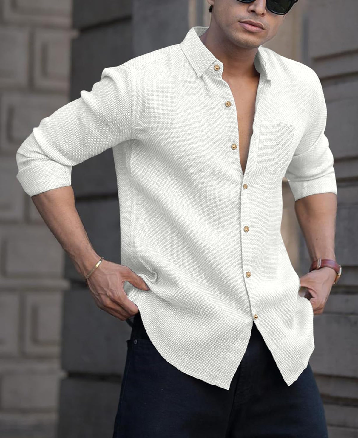 Men's Shirt Regular Fit Solid Pattern Linen Cotton with Long Sleeve Collared Neck Standard Length and Button Down Closure Type | Mens Casual Shirts | Man's Formal Shirts - Achord Store