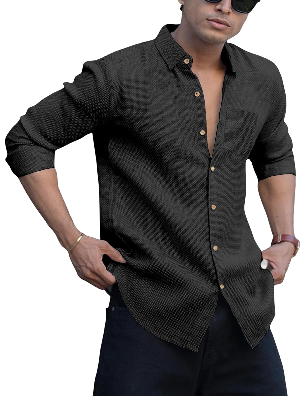 Men's Shirt Regular Fit Solid Pattern Linen Cotton with Long Sleeve Collared Neck Standard Length and Button Down Closure Type | Mens Casual Shirts | Man's Formal Shirts - Achord Store