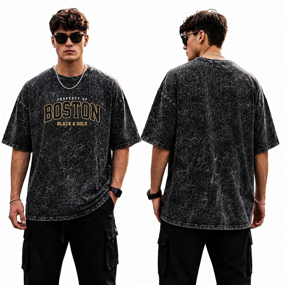 Mens Premium Branded Oversized Acid Wash T Shirt for Men 240 GSM Acid Wash Down Shoulder Graphic Printed Round Neck Oversize Fit Casual - Achord Store