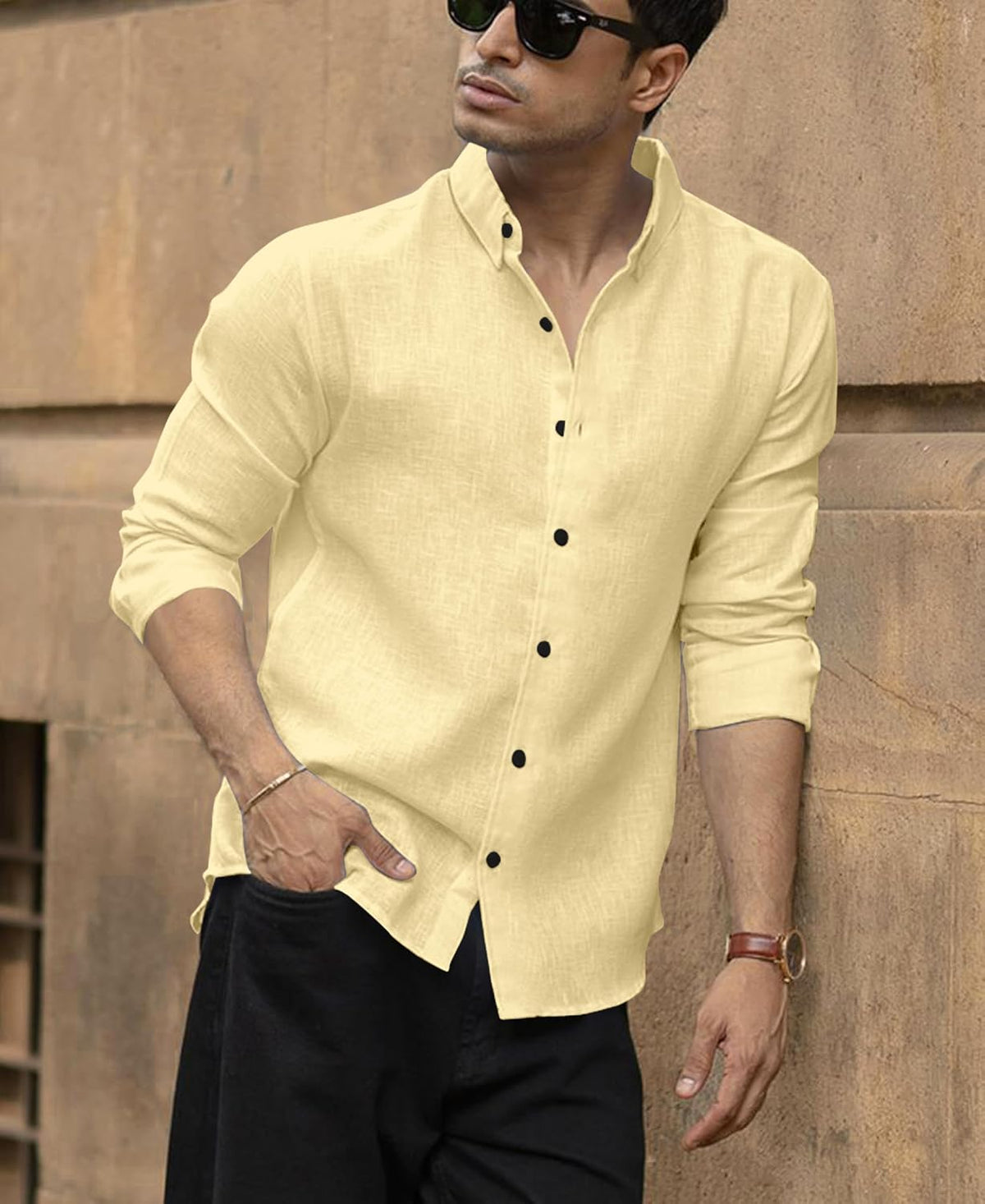 Men's Shirt Regular Fit Solid Pattern Linen Cotton with Long Sleeve Collared Neck Standard Length and Button Down Closure Type | Mens Casual Shirts | Man's Formal Shirts - Achord Store