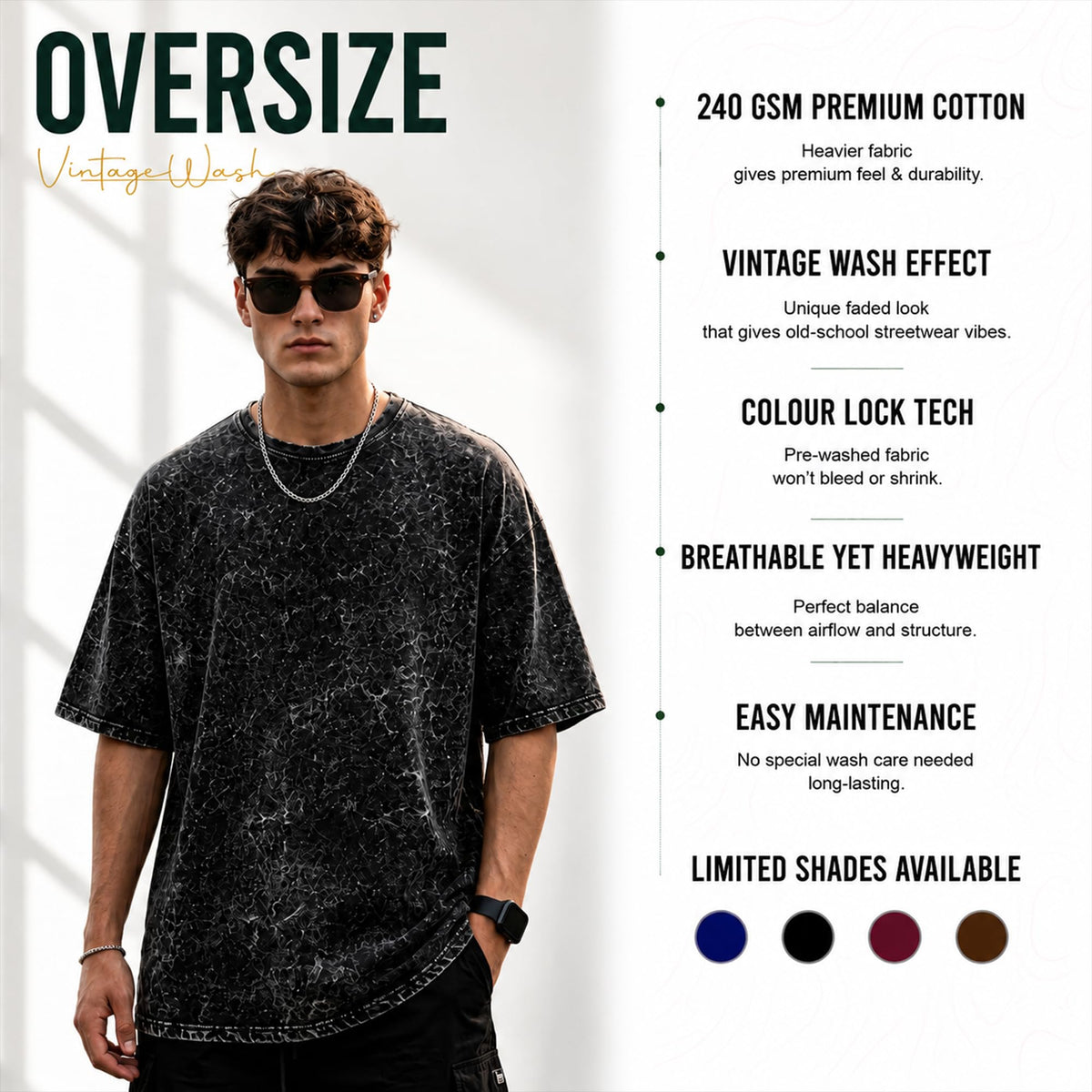 Mens Premium Branded Oversized Acid Wash T Shirt for Men 240 GSM Acid Wash Down Shoulder Graphic Printed Round Neck Oversize Fit Casual - Achord Store